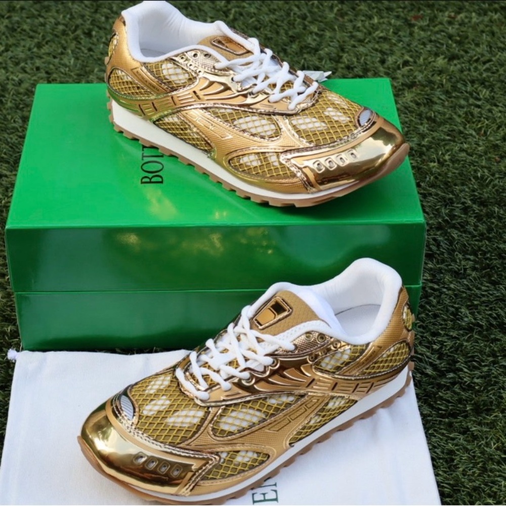 Bottega Veneta Gold and White Sneakers Luxurious Design